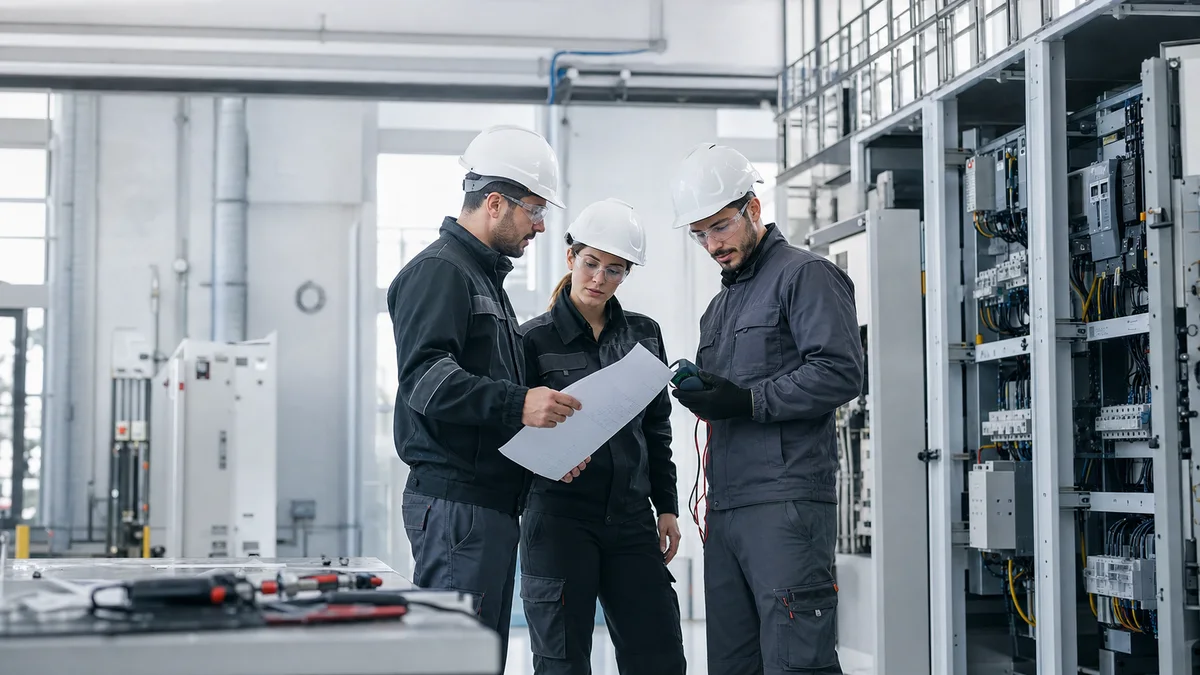 Team tecnico al lavoro su impianti elettrici